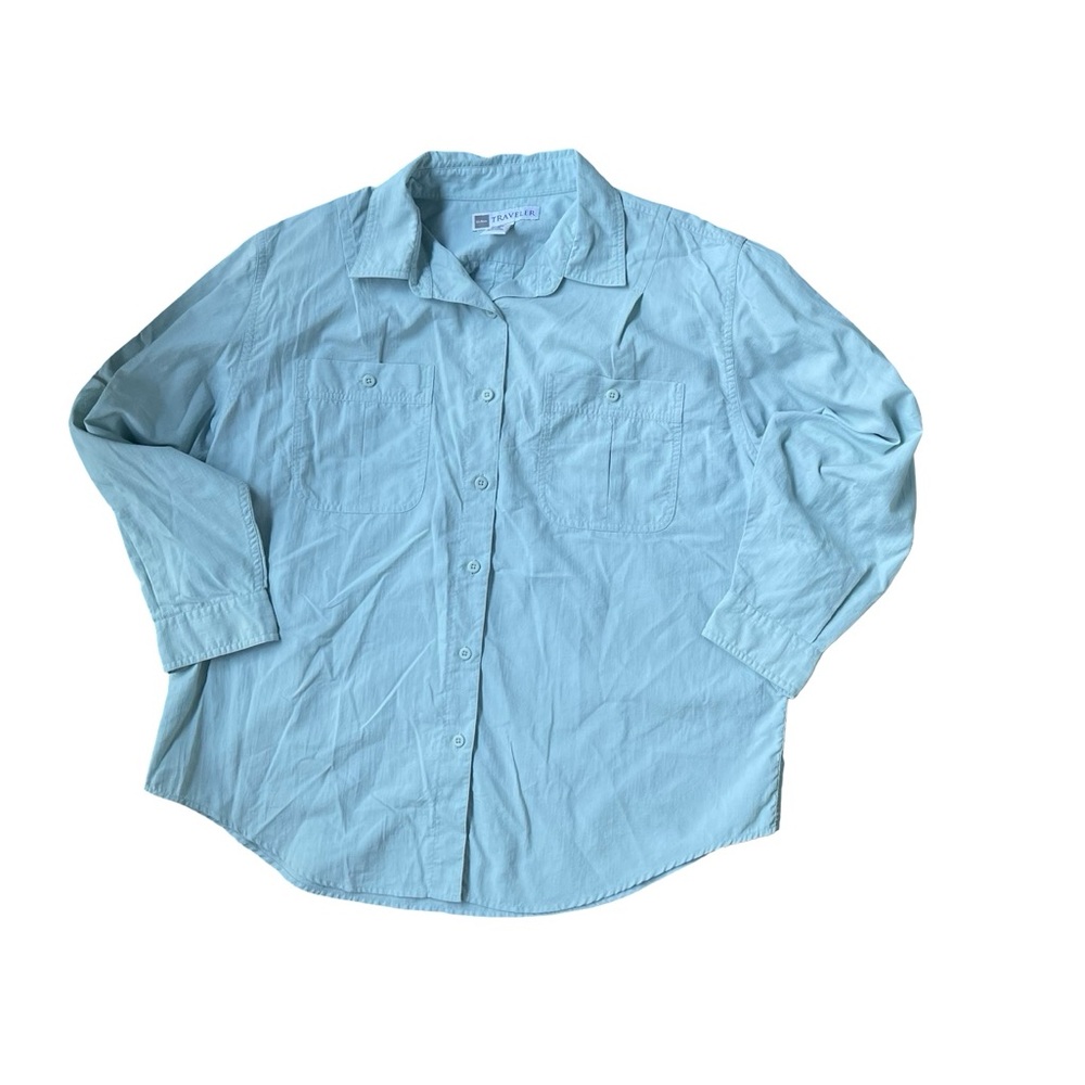 L.L.‎ Bean Traveler Nylon Shirt XL Mint Blue Button Up